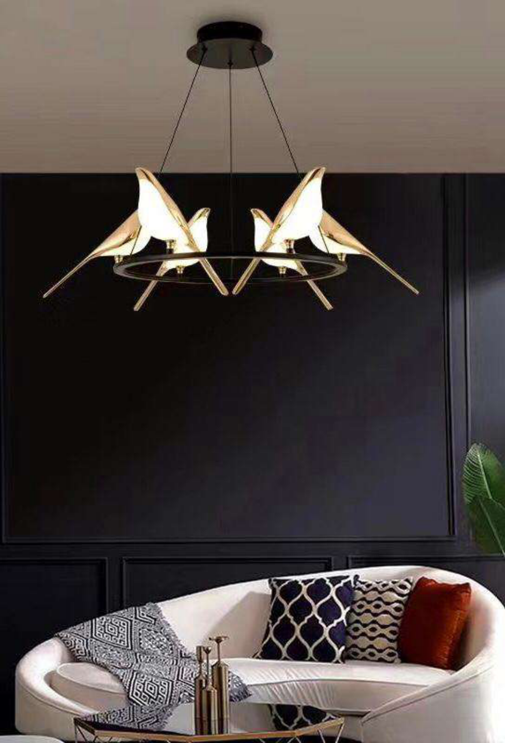 Light House Metal + Acralyc Material Black + Gold Finished Chandelier